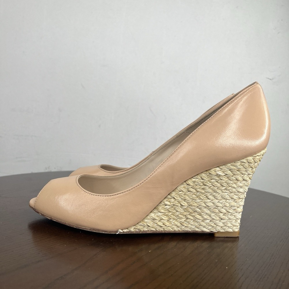 L.K. Bennett Wedge Pump Heel Shoes Women's 40 / 9 Beige Nude Espadrille Peep Toe